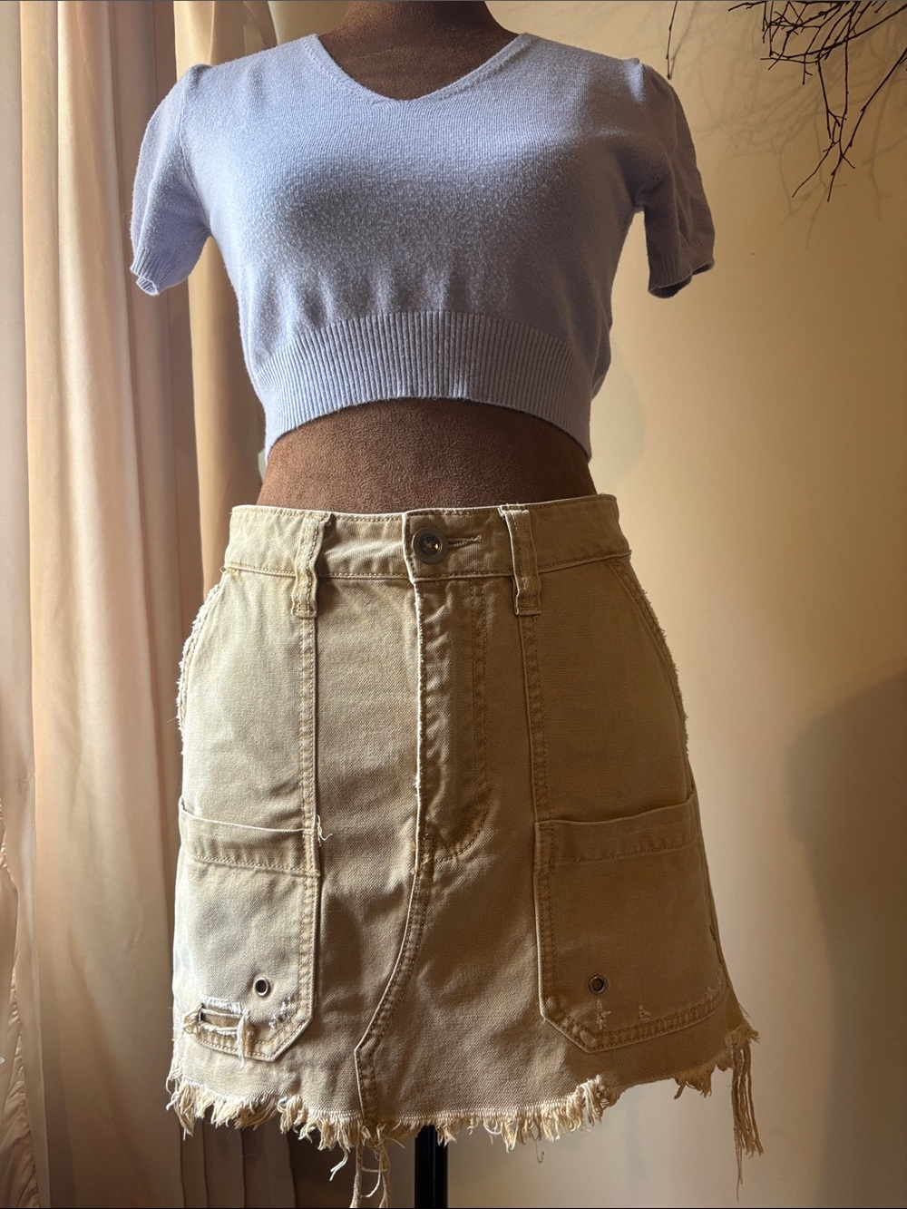 Vintage Distressed Cargo Mini Skirt